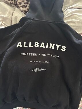 AllSaints Black Pullover Hoodie with Subtle Logo Tag